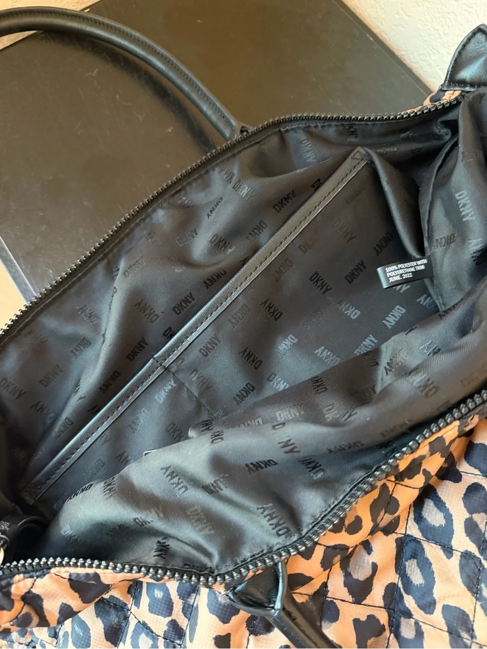 DKNY Quilted Leopard Print Nylon Tote Bag : Lightweight Shoulder Bag